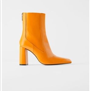 Zara orange booties, leather, size 9/ EU 40.
